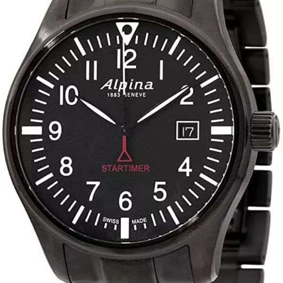 Alpina Startimer Pilot Men's Quartz Black Bracelet Watch 42MM - Picture 1 of 4
